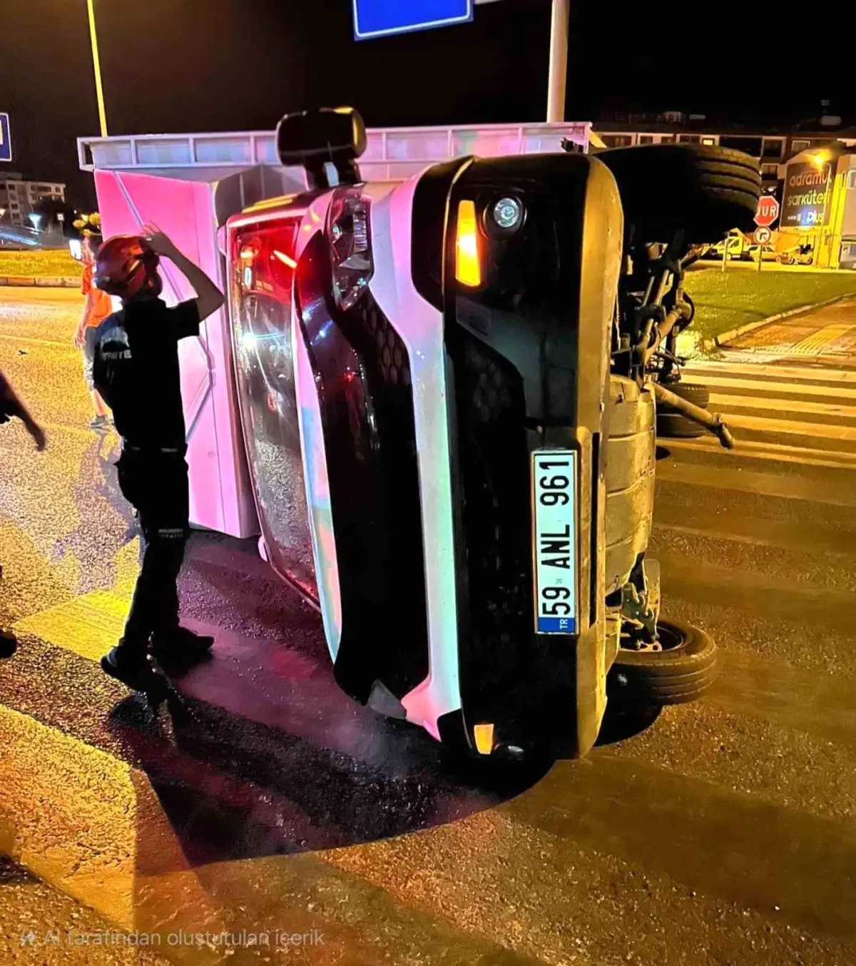 Edremit’te Trafik Kazası: Kamyonet Devrildi